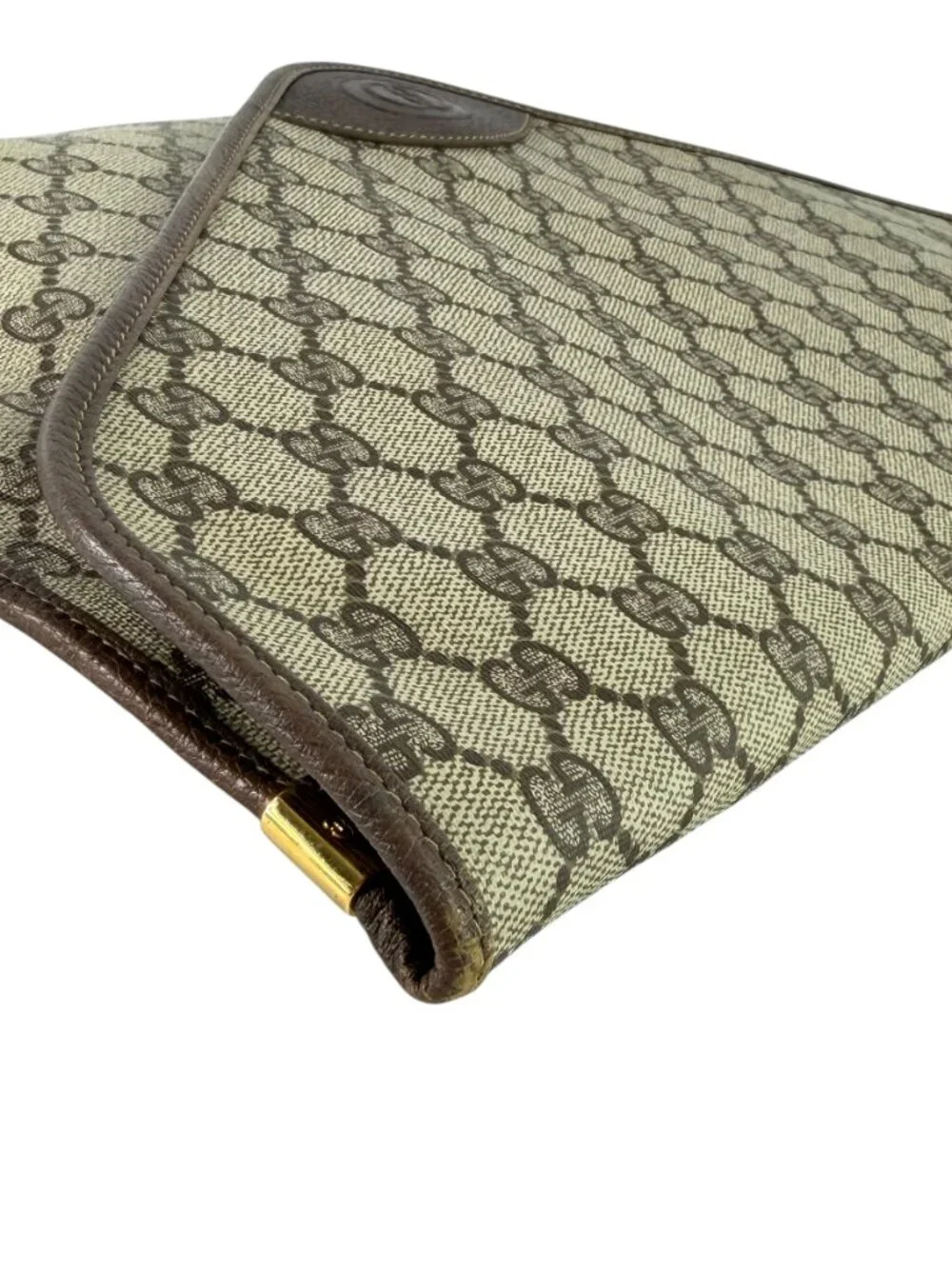 80s GUCCI Brown Supreme Canvas Monogram Document Portfolio Bag Made in Italy